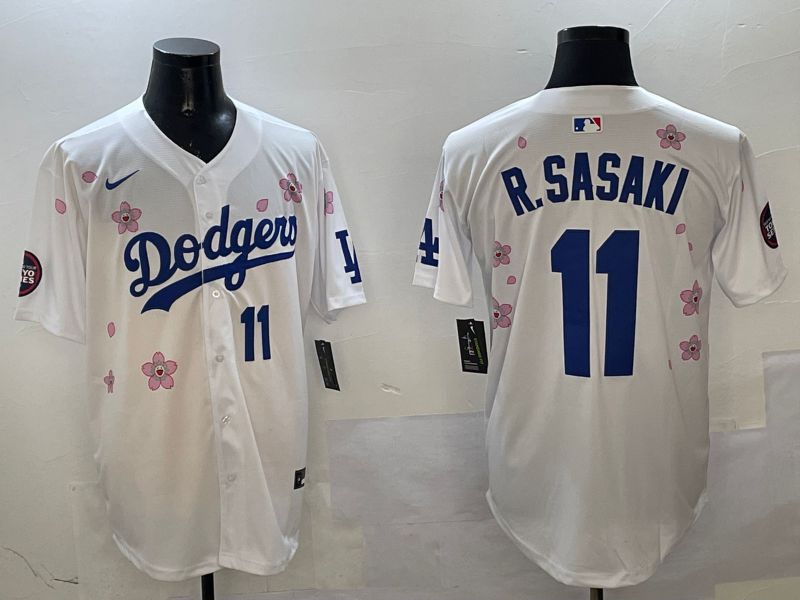 Men Los Angeles Dodgers #11 R.Sasaki White Sakura Edition 2025 Nike MLB Jersey style 6